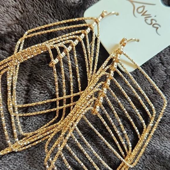 NWT Lovisa Fashion earrings faux gold dangle shimmer sparkle 4" long - Picture 7 of 10